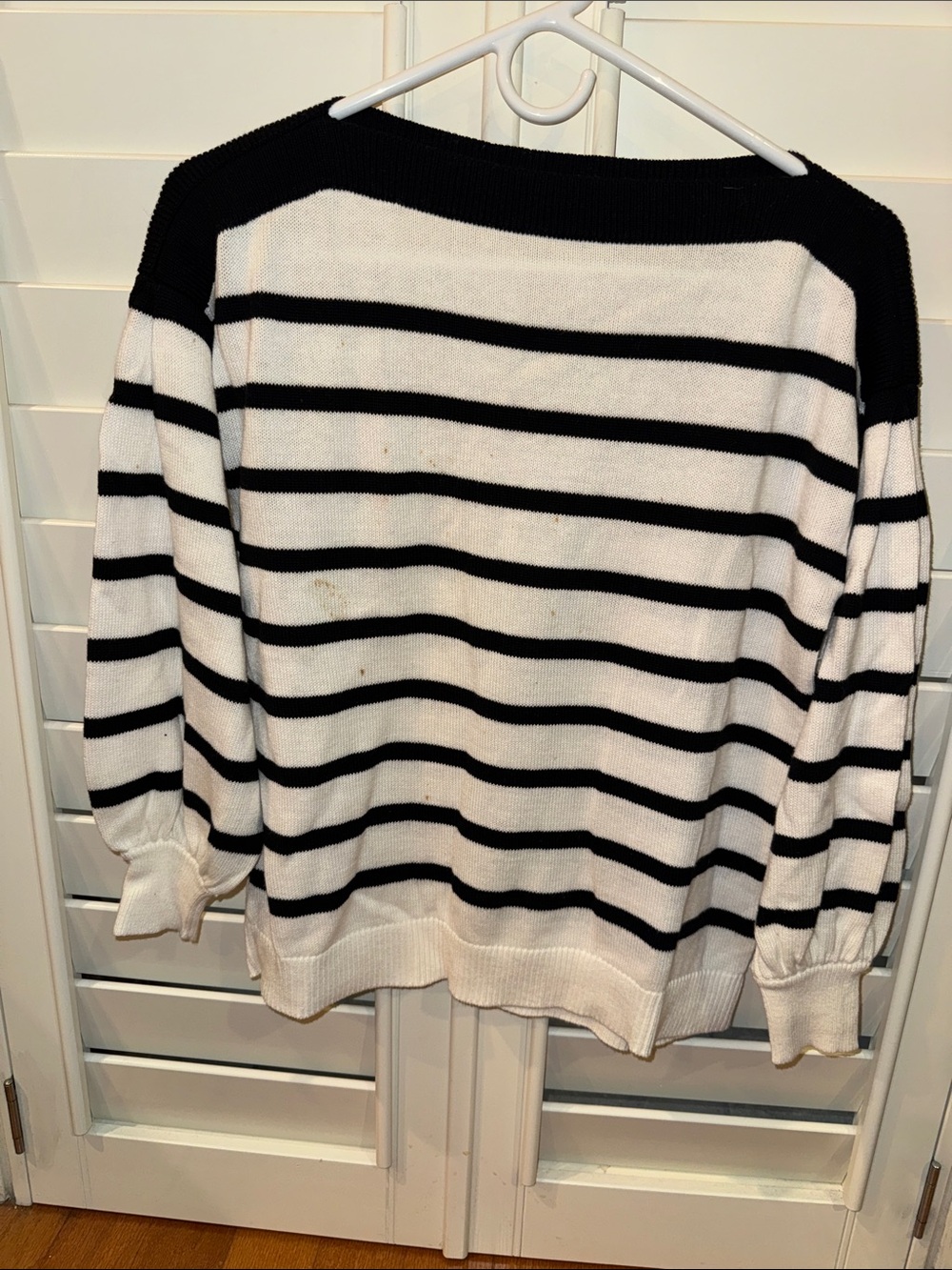 LOFT Black and White Striped Boatneck Sweater